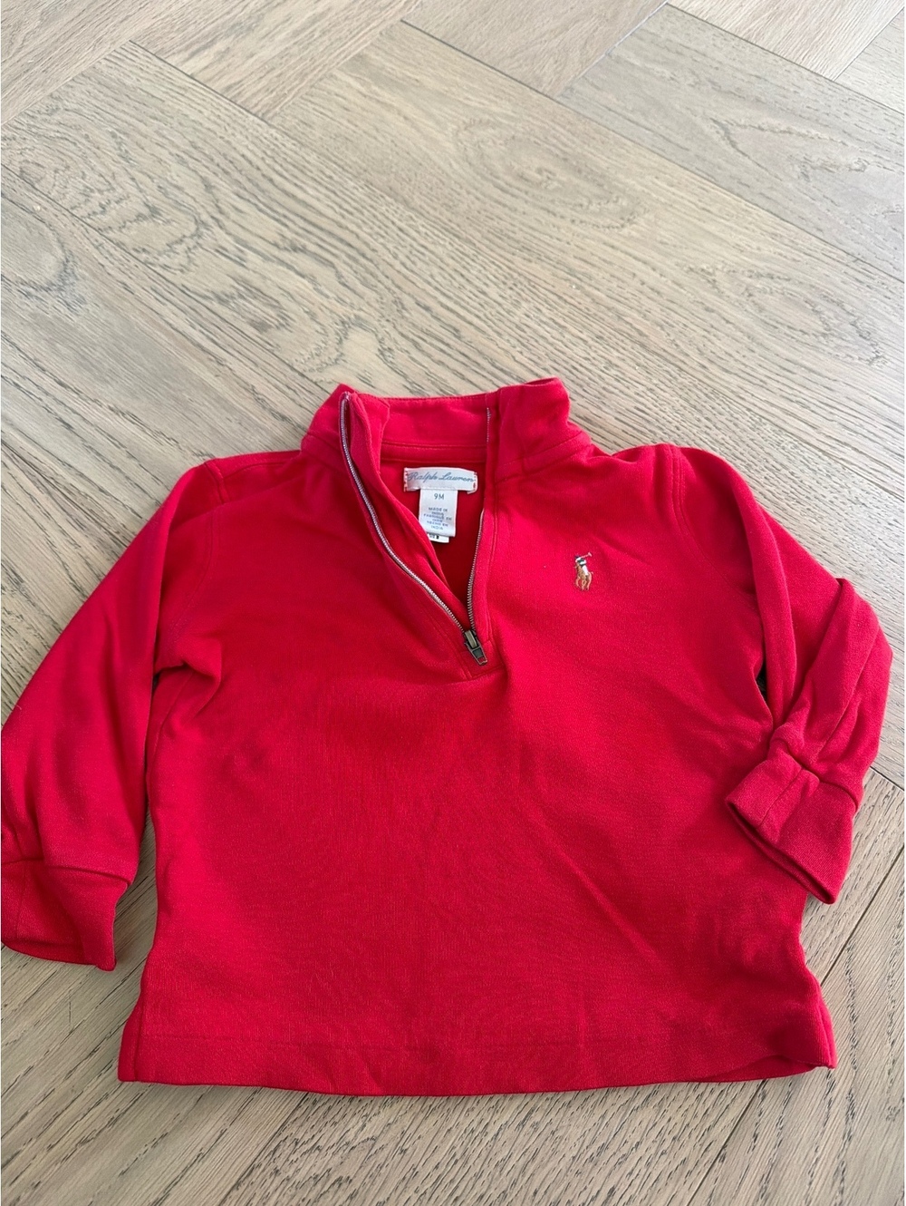 Ralph Lauren Baby Boys 9M Red 1/4 Zip Pullover Shirt Embroidered Pony
